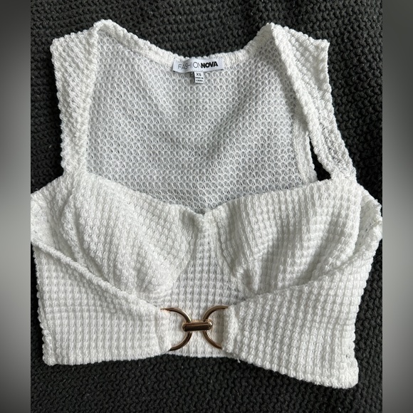 White 2 piece cloth pants & crop top set - Picture 2 of 6